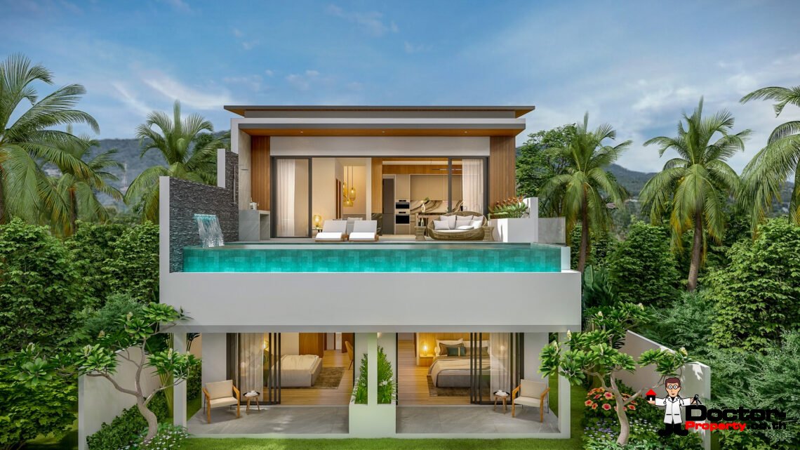 New 3 Bedroom Pool Villa with Sea View near Fisherman’s Village in Bophut, Koh Samui – For Sale